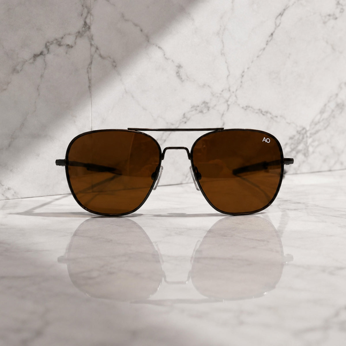 AO Military Pilot Aviators + Frame for Optics [BROWN FRAME+BROWN LENS]