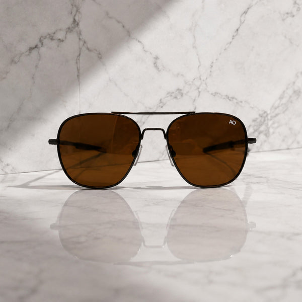 AO Military Pilot Aviators + Frame for Optics [BROWN FRAME+BROWN LENS]