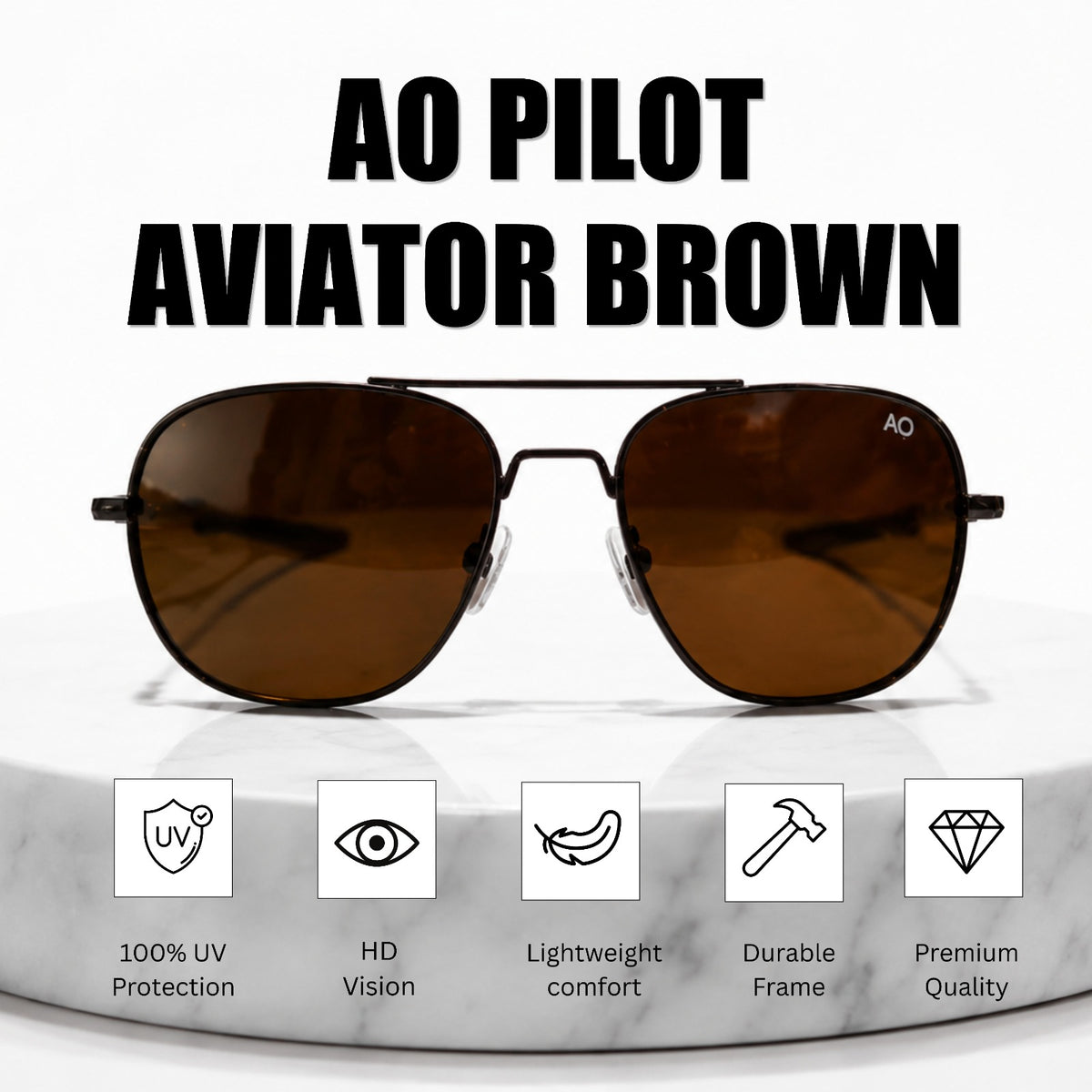 AO Military Pilot Aviators + Frame for Optics [BROWN FRAME+BROWN LENS]