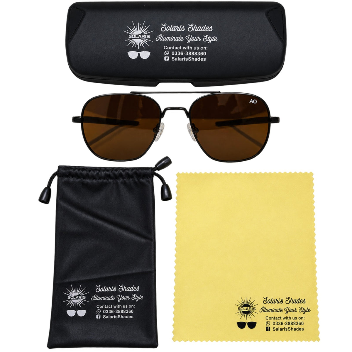 AO Military Pilot Aviators + Frame for Optics [BROWN FRAME+BROWN LENS]