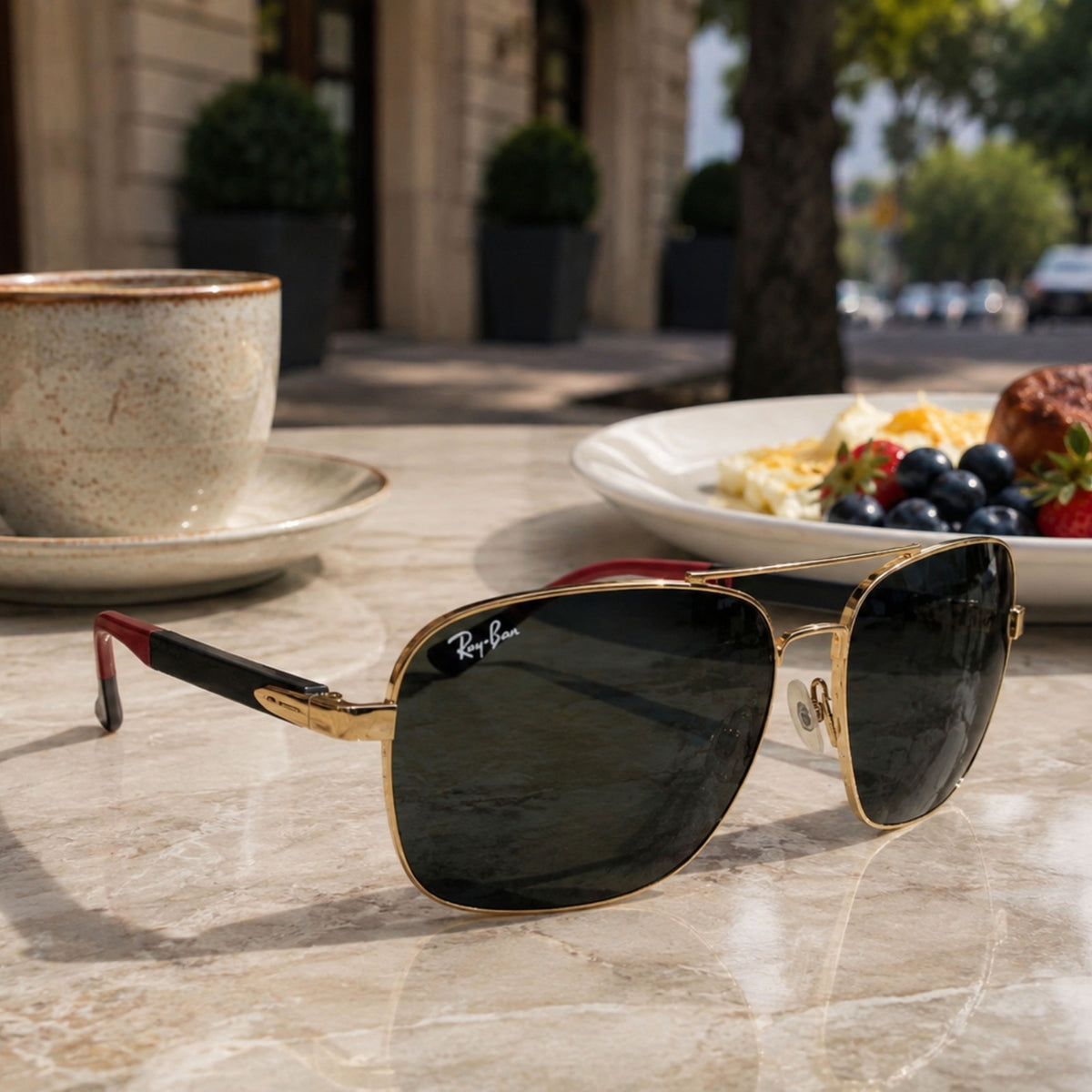 Rayban Pilot Aviators+ Black Red Temple+ Frame for Optics [BLACK LENS]