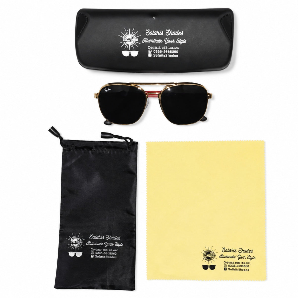 Rayban Pilot Aviators+ Black Red Temple+ Frame for Optics [BLACK LENS]