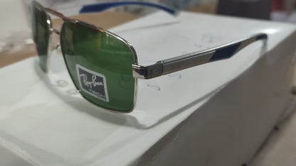 RAYBAN GREEN GLASSES WITH SILVER METAL ALUMINUM FRAME (RB22110 57 13-135)