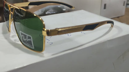 RAYBAN GREEN GLASSES WITH GOLDEN METAL FRAME WITH ALUMINUM HANDLE (RB22110 57 13-135)