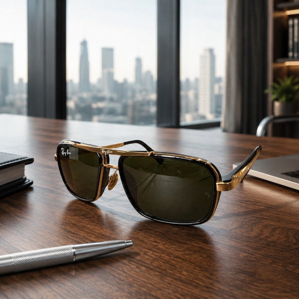Blatic Square Design + Frame For Optics (Golden Frame Green Lens)