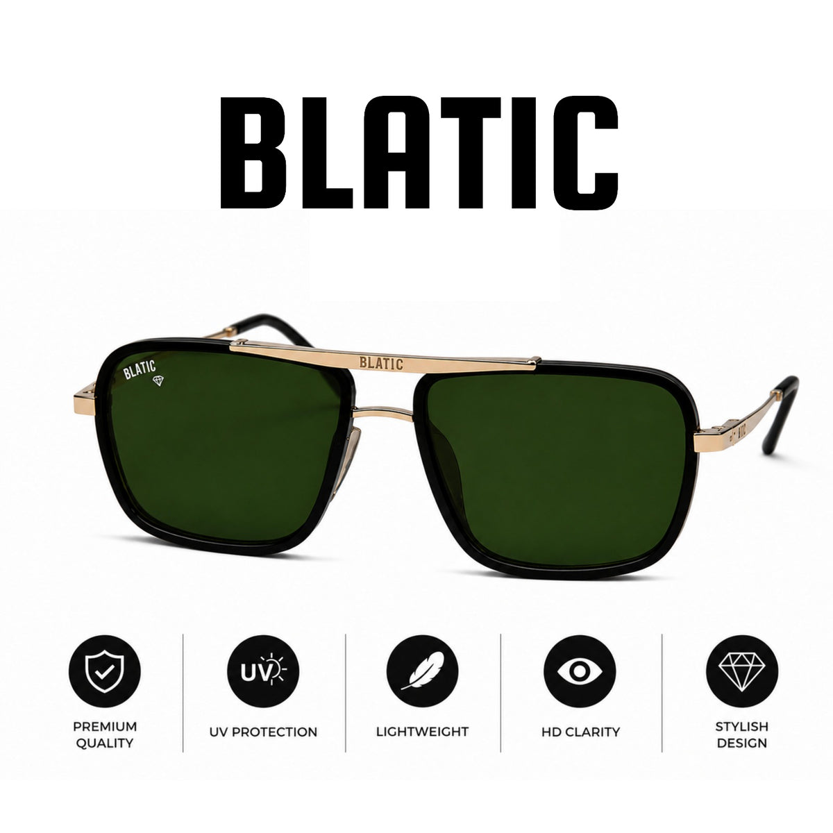 Blatic Square Design + Frame For Optics (Metal Frame Glass Lens)