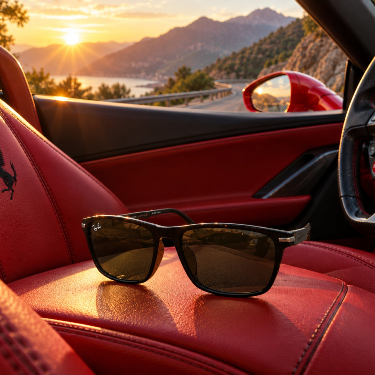 Rayban Square Design + Frame for Prescription (Matt Finish Black Frame - Black Glass Lenses)
