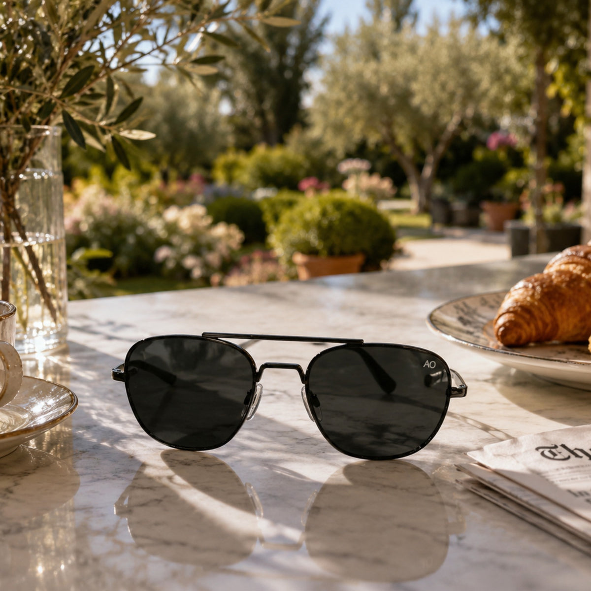 AO Military Pilot Aviators + Frame for Optics [BLACK FRAME+BLACK LENS]