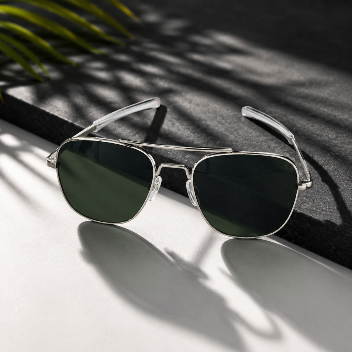 AO Military Pilot Aviators + Frame for Optics [SILVER FRAME+GREEN LENS]