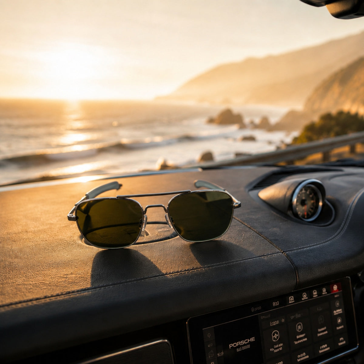 AO Military Pilot Aviators + Frame for Optics [SILVER FRAME+GREEN LENS]