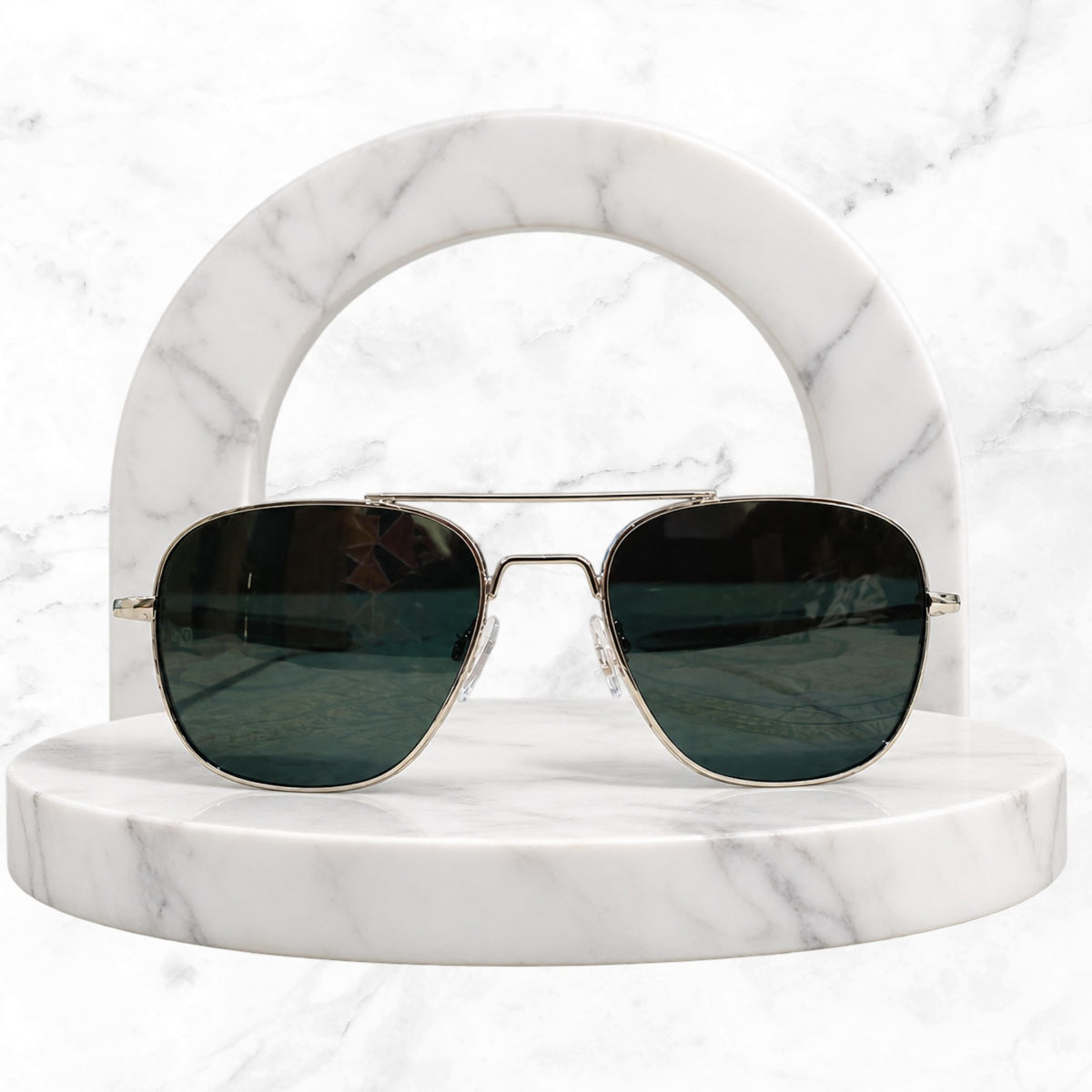 AO Military Pilot Aviators + Frame for Optics [SILVER FRAME+GREEN LENS]