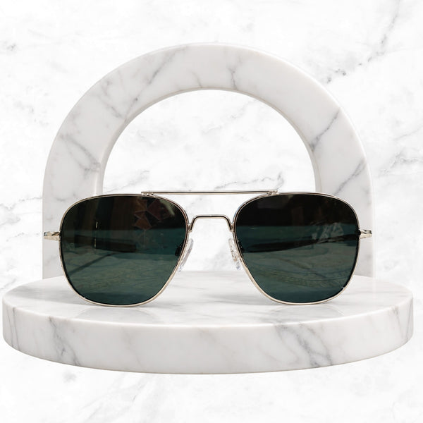 AO Military Pilot Aviators + Frame for Optics [SILVER FRAME+GREEN LENS]