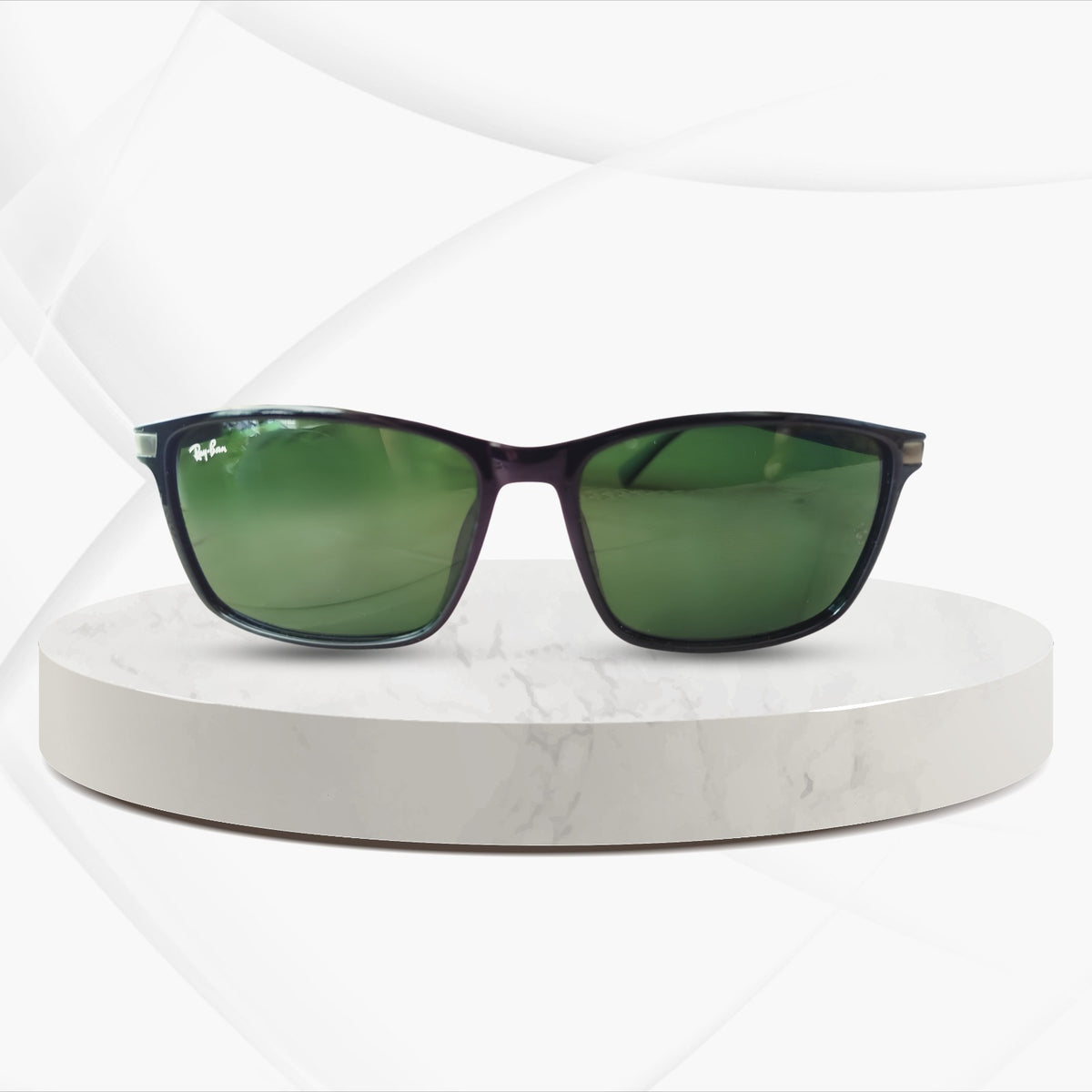 Rayban Square Design + Frame for Prescription (Polished Black Frame - Green Glass Lenses)