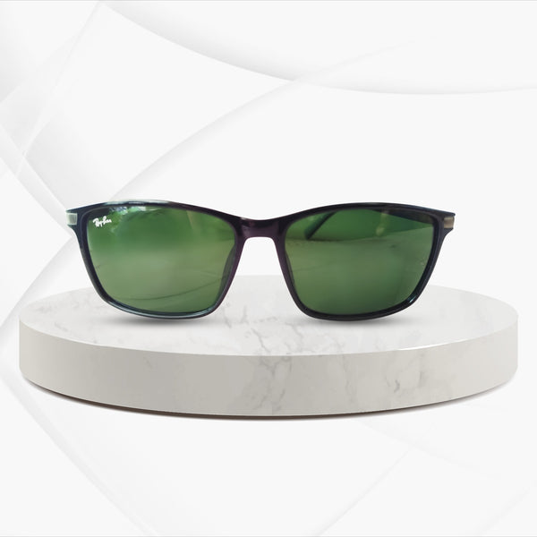 Rayban Square Design + Frame for Prescription (Polished Black Frame - Green Glass Lenses)