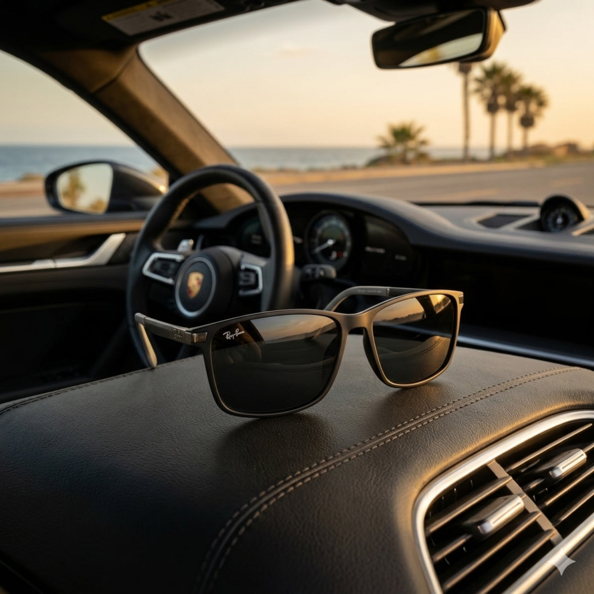Rayban Square Design + Frame for Prescription (Matt Finish Black Frame - Black Glass Lenses)