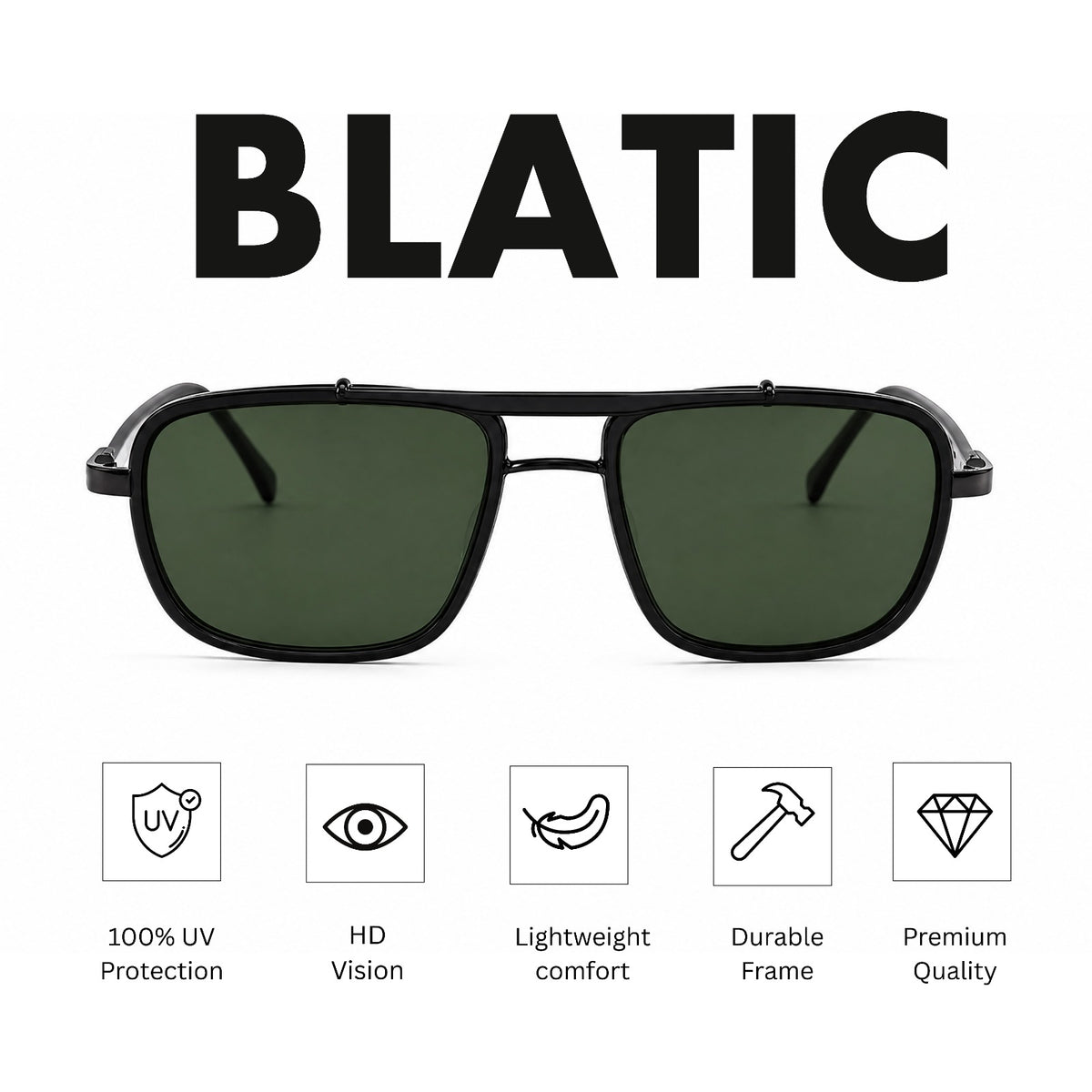 Blatic Square Design + Frame for Optics Black (Black Frame Green Lens)