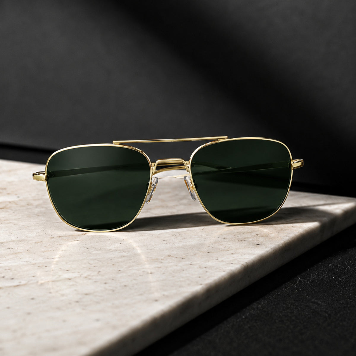 AO Military Pilot Aviators + Frame For Optics [GOLDEN GREEN LENS]