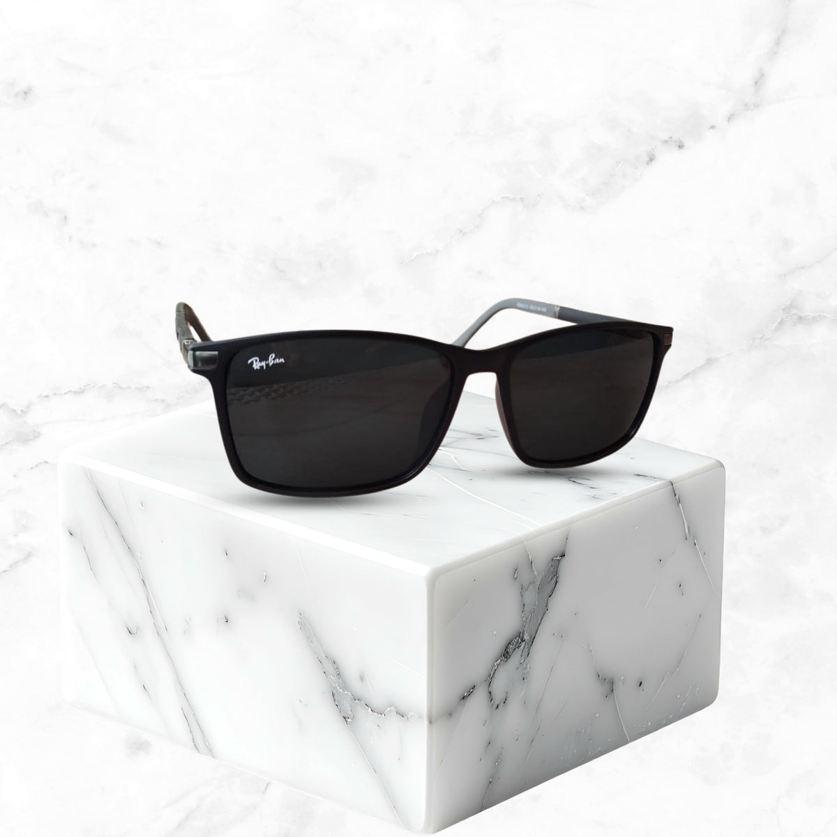 Rayban Square Design + Frame for Prescription (Matt Finish Black Frame - Black Glass Lenses)