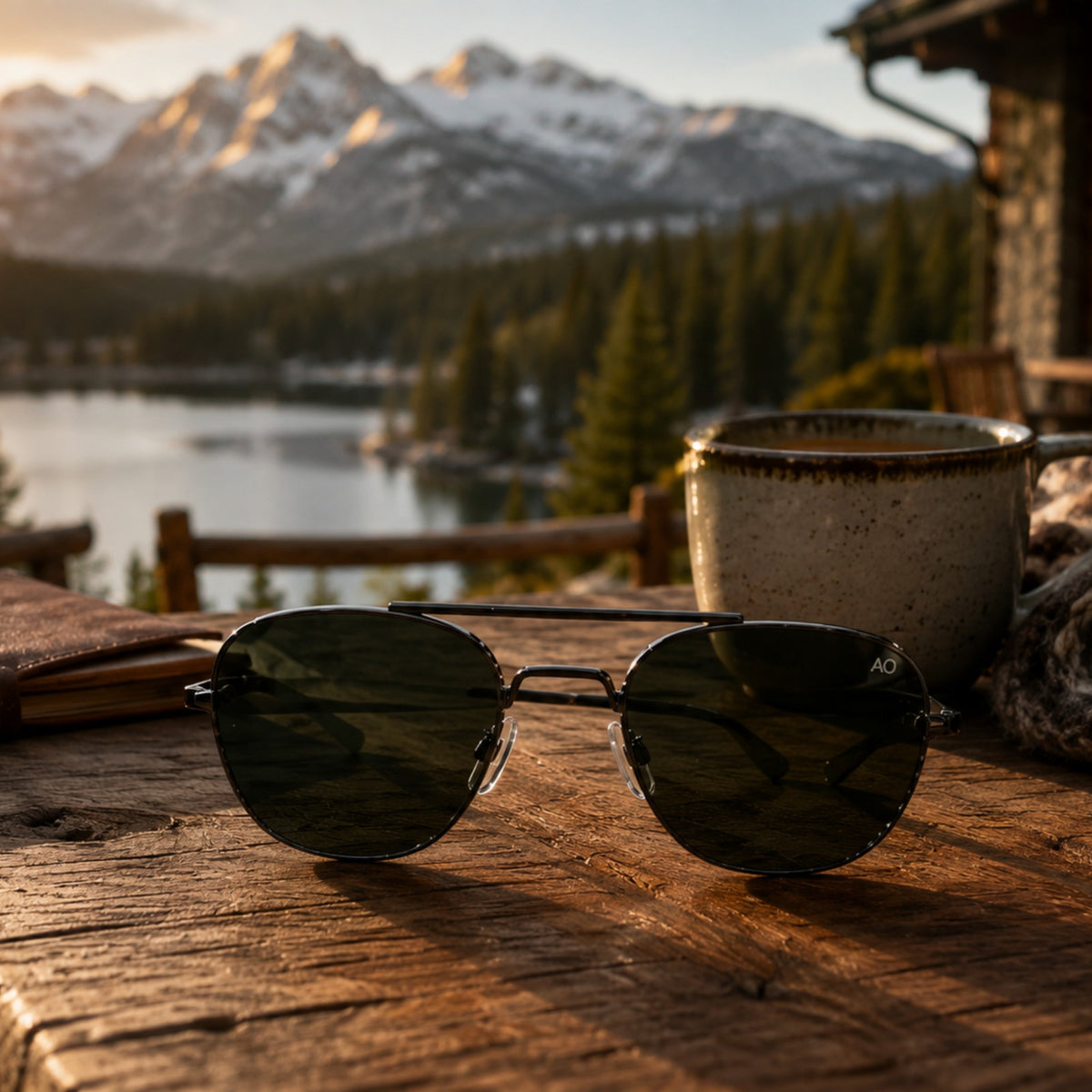 AO Military Pilot Aviators + Frame for Optics [BLACK FRAME+BLACK LENS]