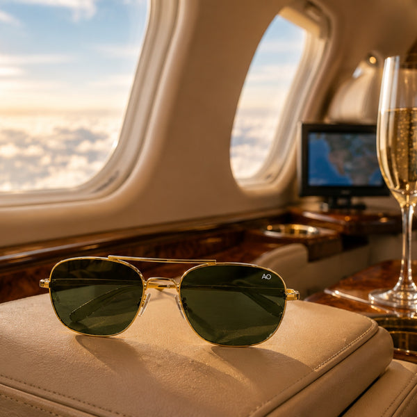 AO Military Pilot Aviators + Frame For Optics [GOLDEN GREEN LENS]