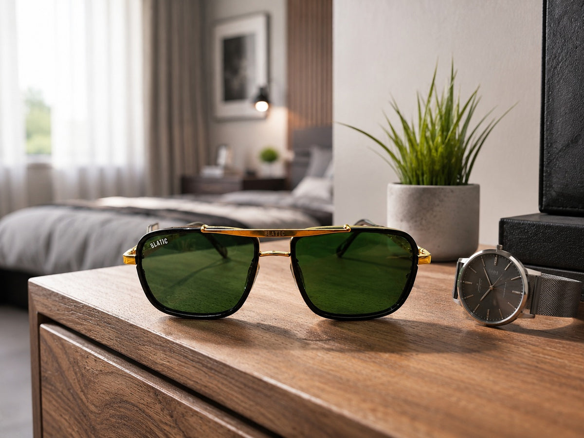 Blatic Square Design + Frame For Optics (Golden Frame Green Lens)
