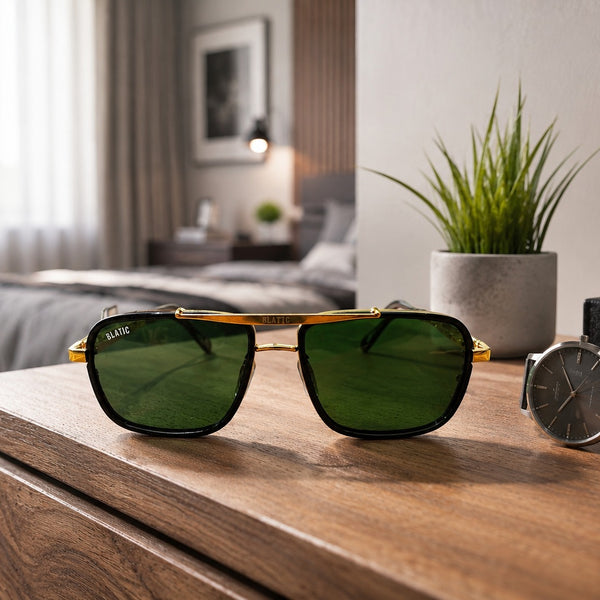 Blatic Square Design + Frame For Optics (Golden Frame Green Lens)