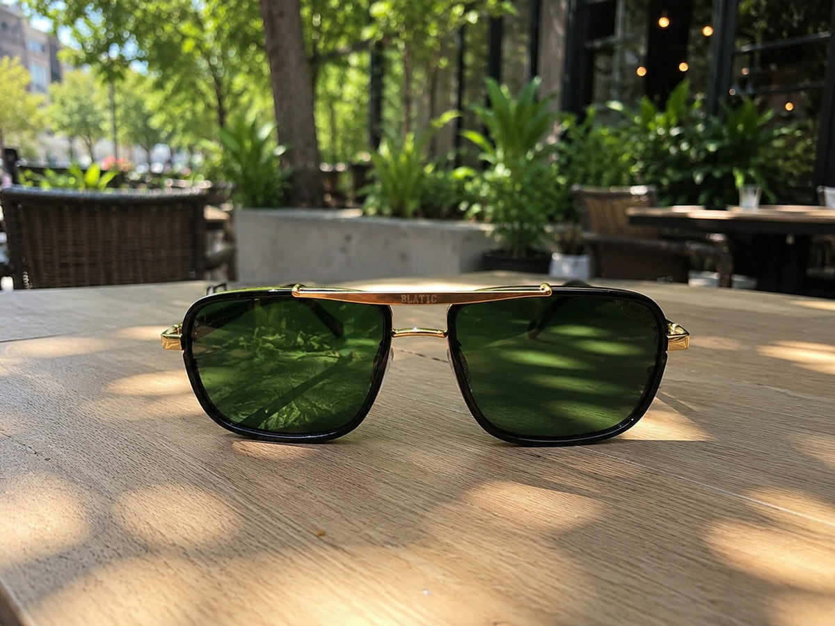 Blatic Square Design + Frame For Optics (Golden Frame Green Lens)