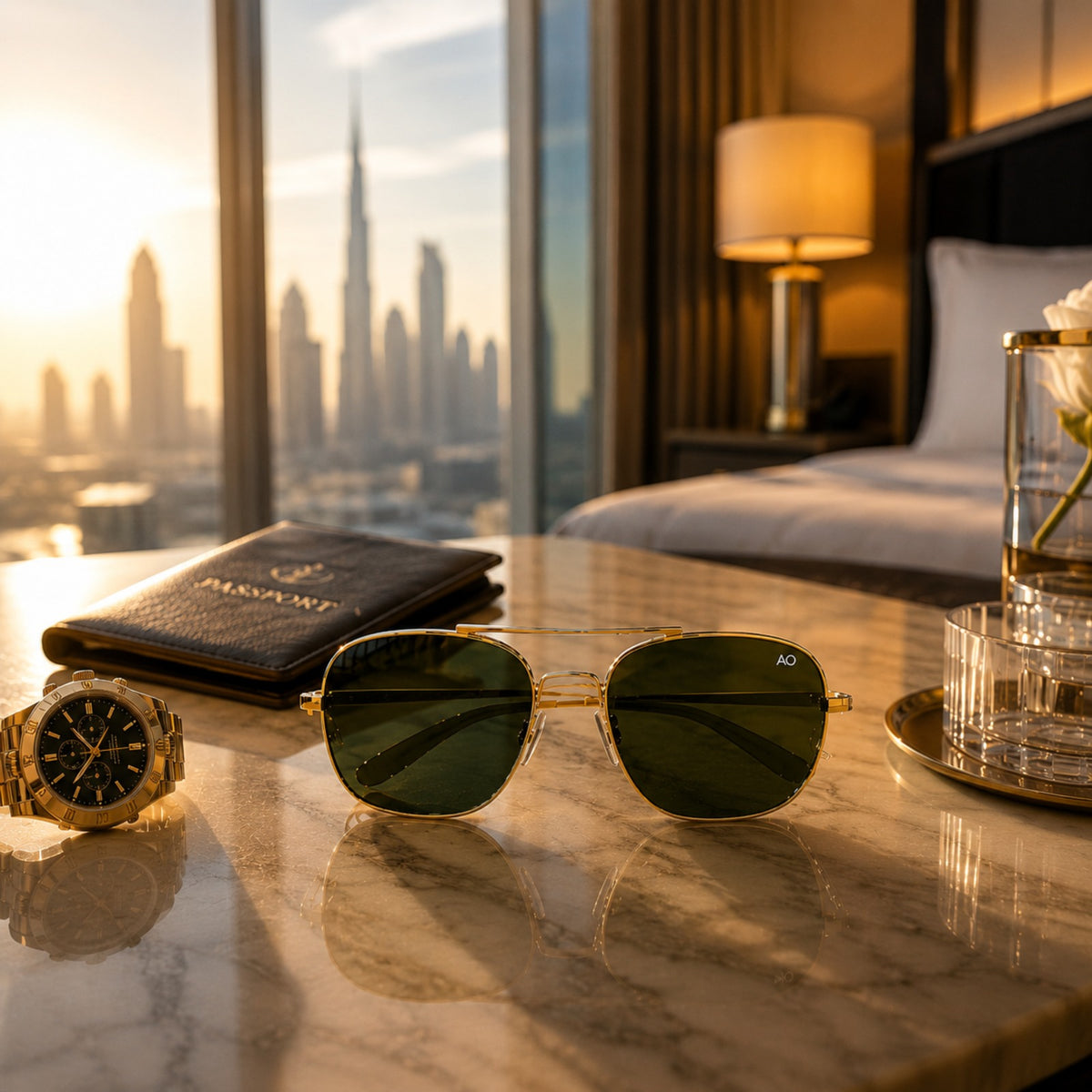AO Military Pilot Aviators + Frame For Optics [GOLDEN GREEN LENS]