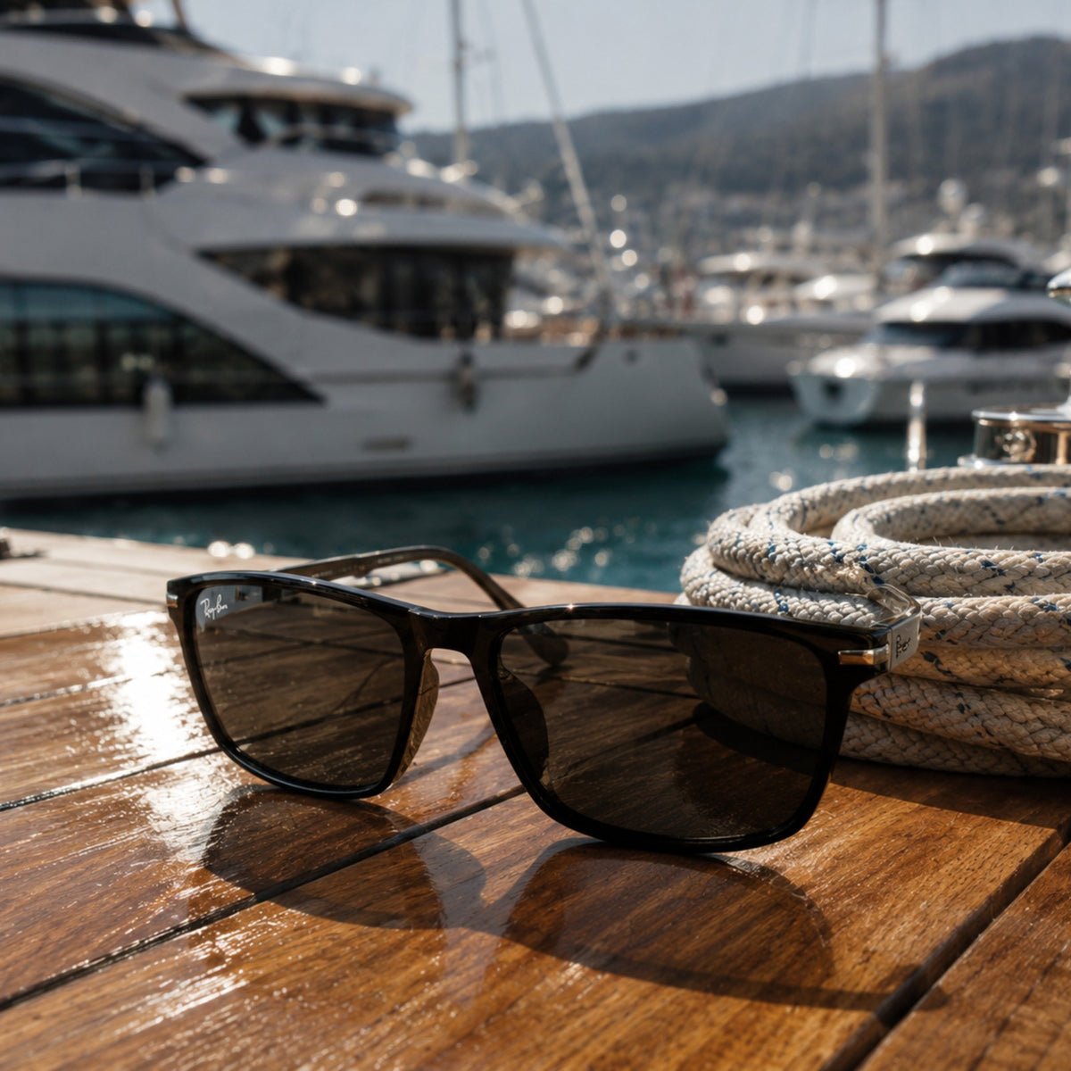 Rayban Square Design + Frame for Prescription (Matt Finish Black Frame - Black Glass Lenses)
