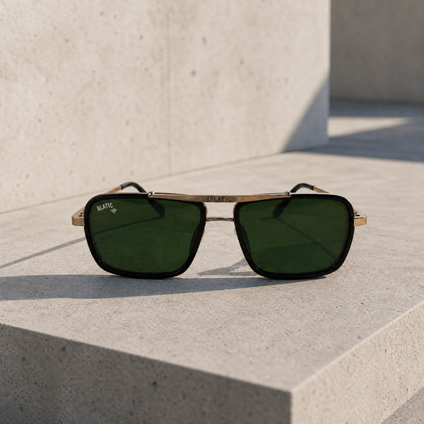 Blatic Square Design + Frame For Optics (Golden Frame Green Lens)
