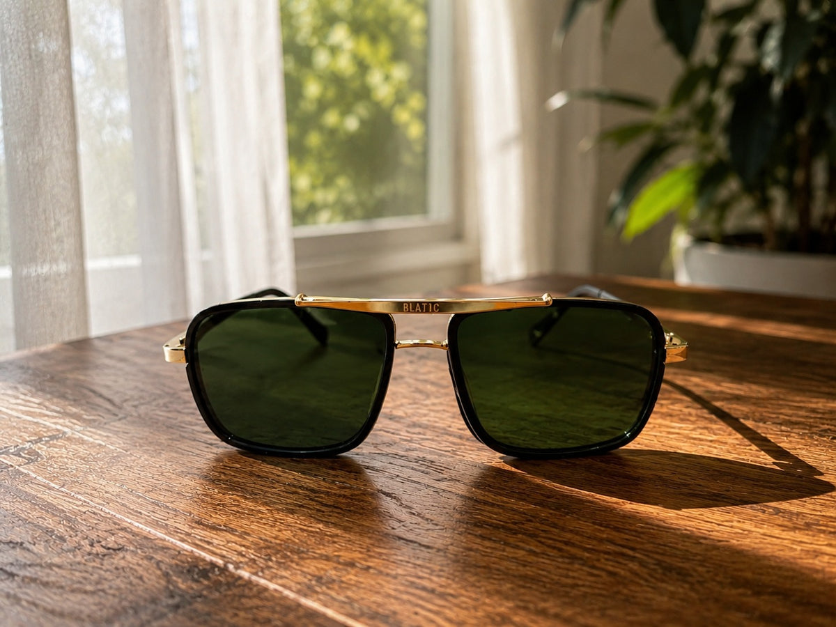 Blatic Square Design + Frame For Optics (Golden Frame Green Lens)