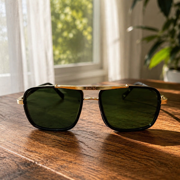 Blatic Square Design + Frame For Optics (Golden Frame Green Lens)