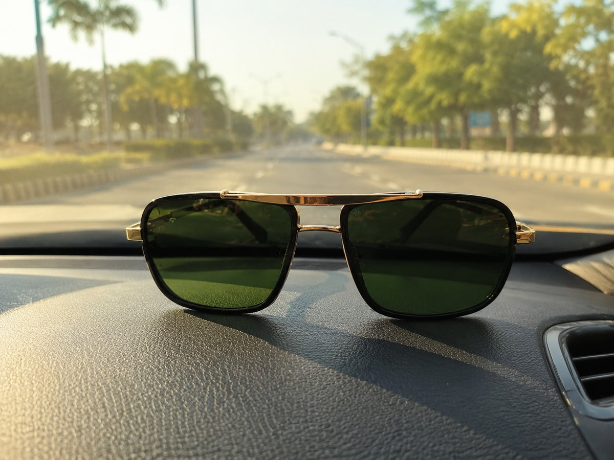 Blatic Square Design + Frame For Optics (Golden Frame Glass Lens)