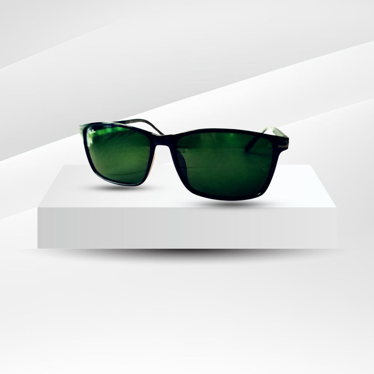 Rayban Square Design + Frame for Prescription (Polished Black Frame - Green Glass Lenses)