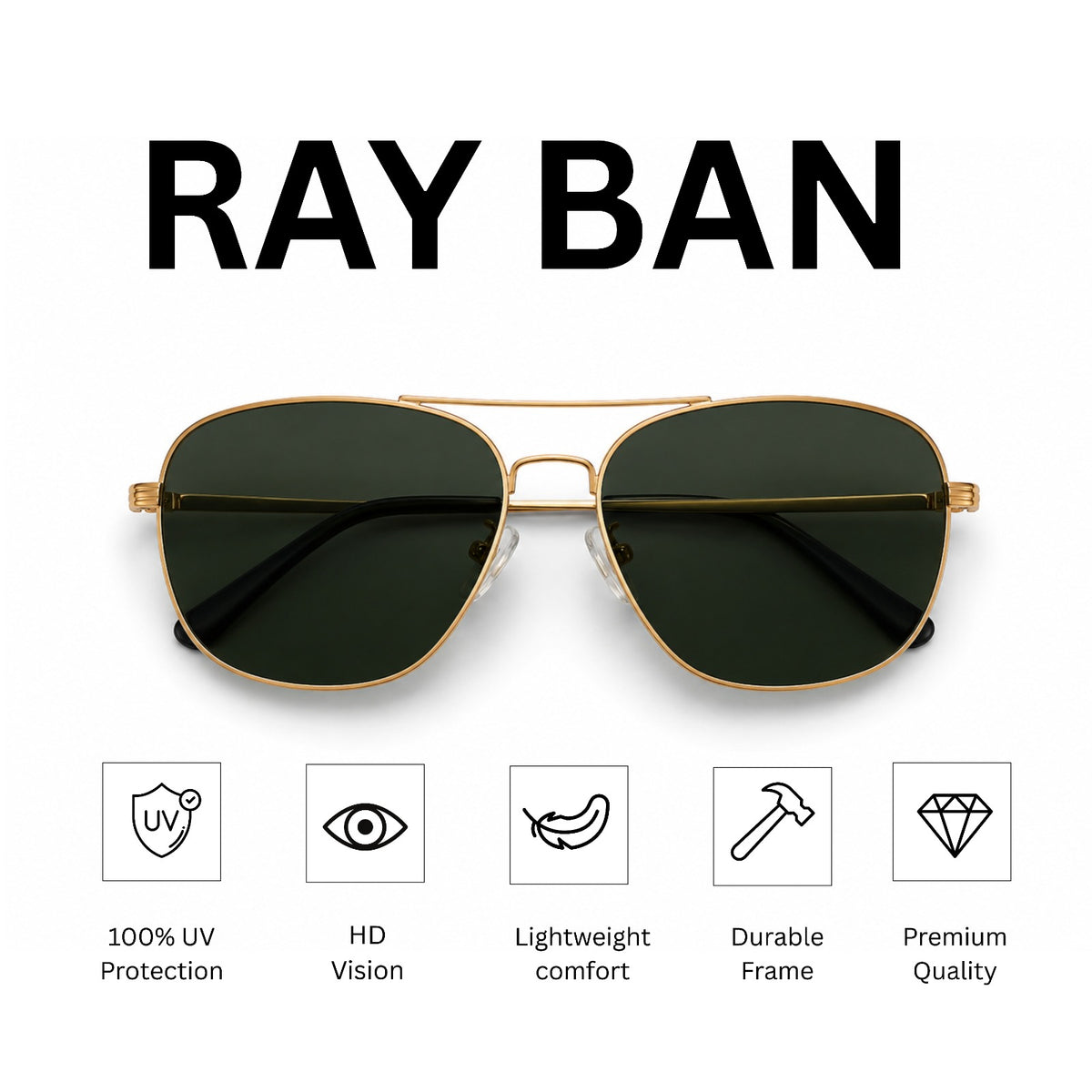 Rayban Pilot Aviators+ Black Red Temple+ Frame for Optics [BLACK LENS]