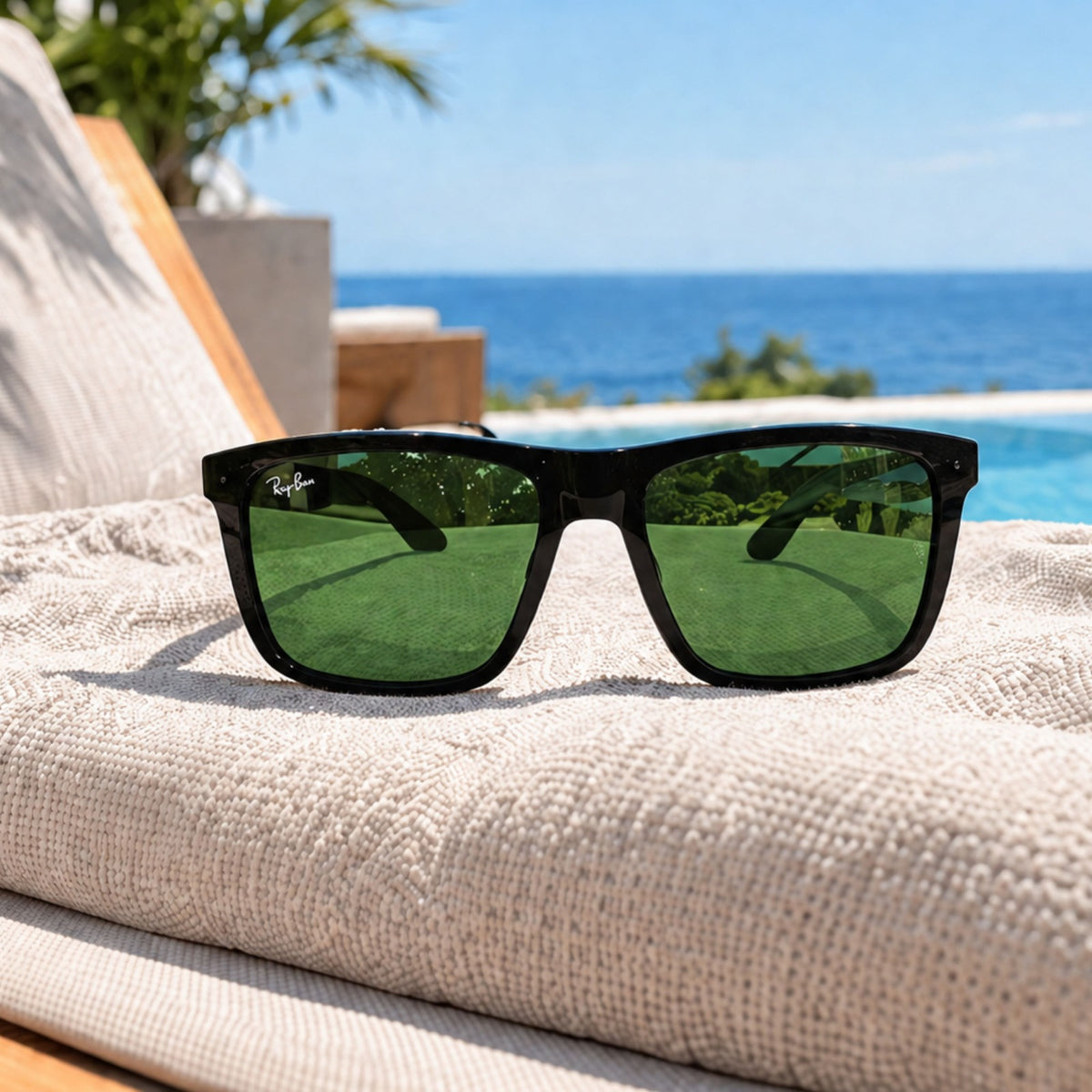 Rayban Black Wayfarer Design Polish Finish + Frame For Nazar (Green Glass Lens)