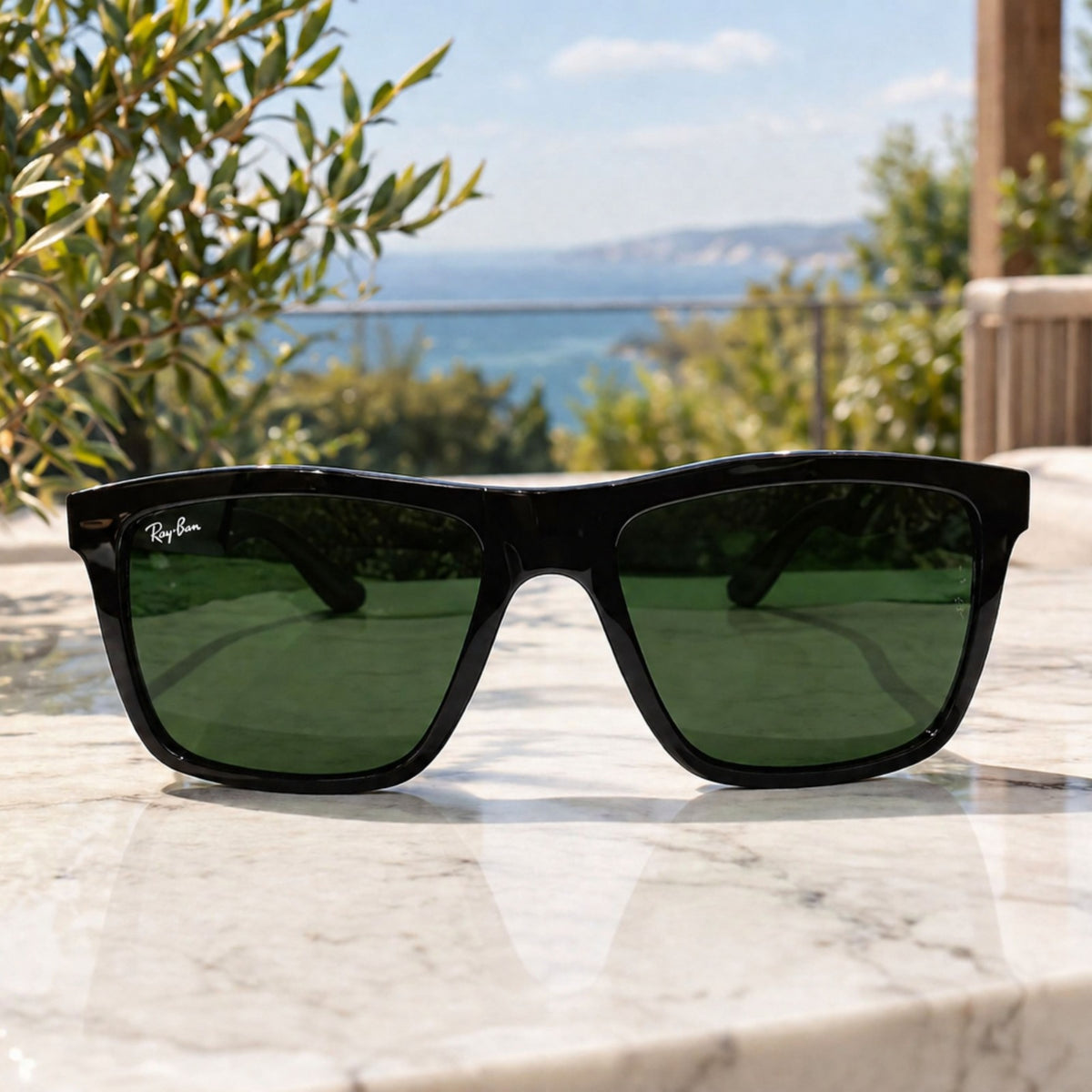 Rayban Black Wayfarer Design Polish Finish + Frame For Nazar (Green Glass Lens)