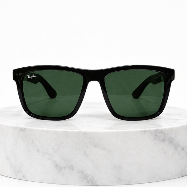 Rayban Black Wayfarer Design Polish Finish + Frame For Nazar (Green Glass Lens)