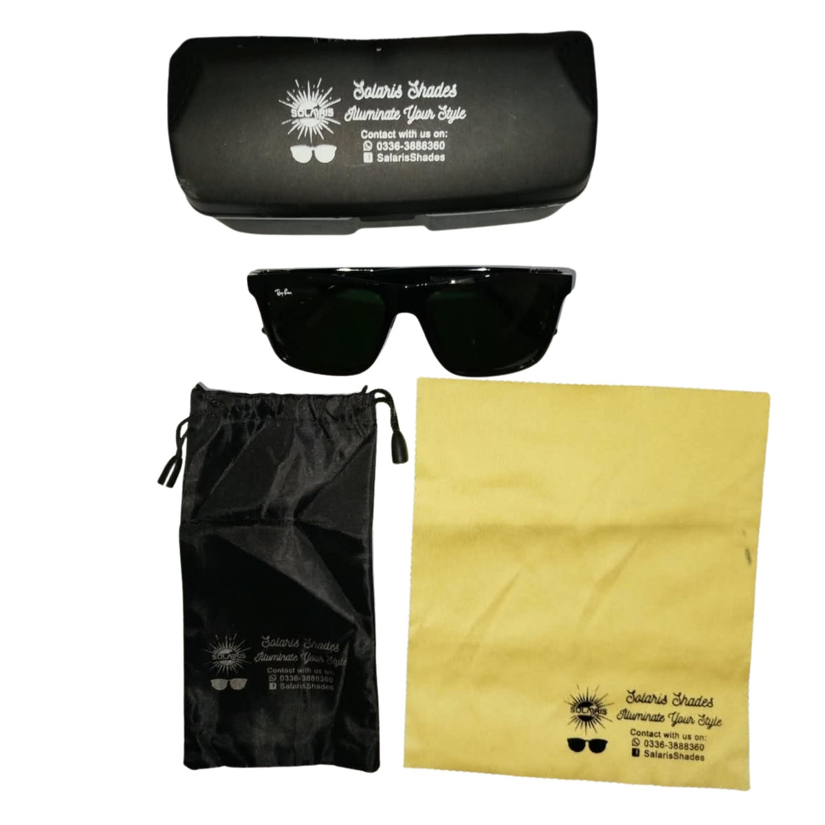 Rayban Black Wayfarer Design Polish Finish + Frame For Nazar (Green Glass Lens)
